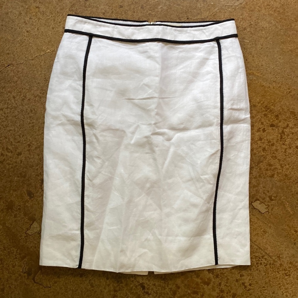 J. Crew white and black‎ linen lined pencil skirt